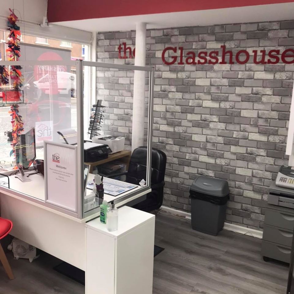 Reception area with screens